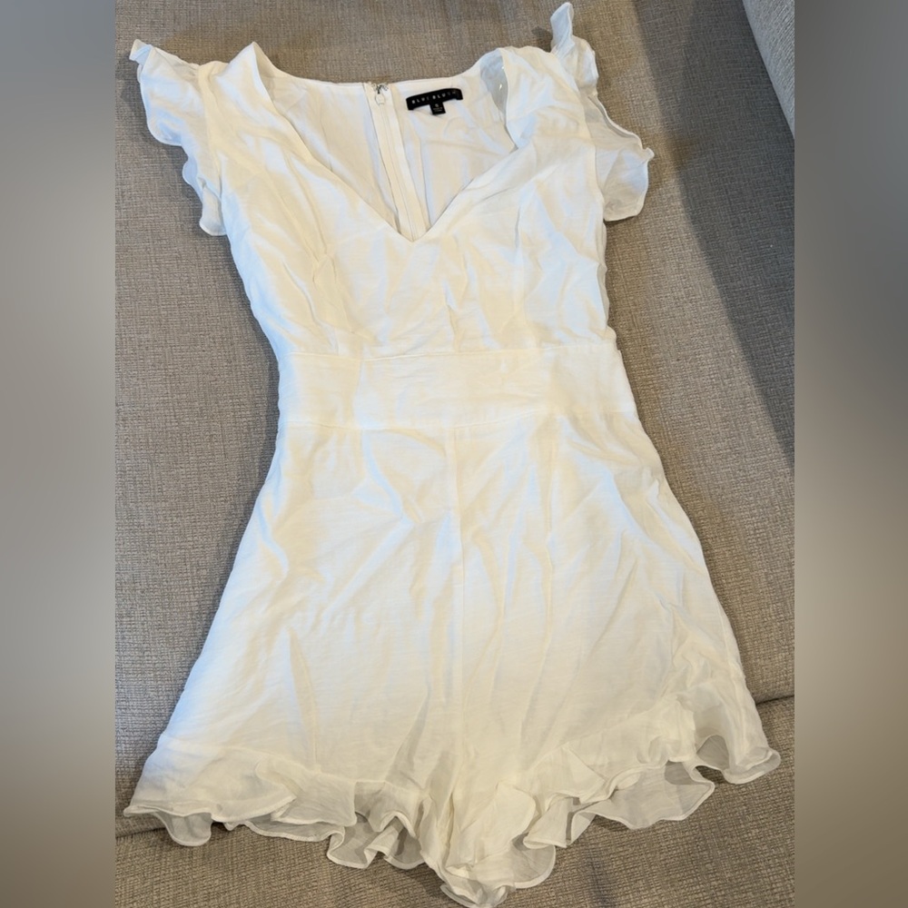 White V-Neck Ruffled Sleeve Dress